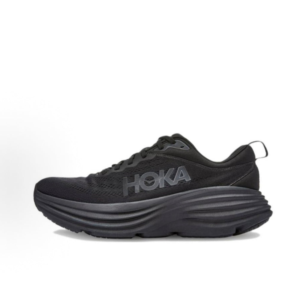 HOKA ONE ONE Bondi 8 Men’s Mesh Running & Commuter Shoes – Lightweight, Cushioned, Low-Top, Urban Casual – Black/Grey, Wide Fit